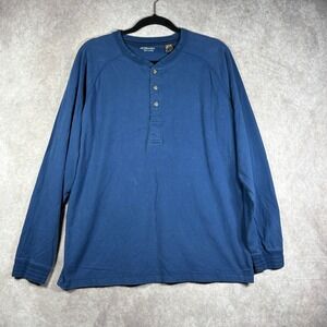 St. John's Bay Henley Shirt Mens Medium Blue Sueded Jersey Cotton Long Sleeves